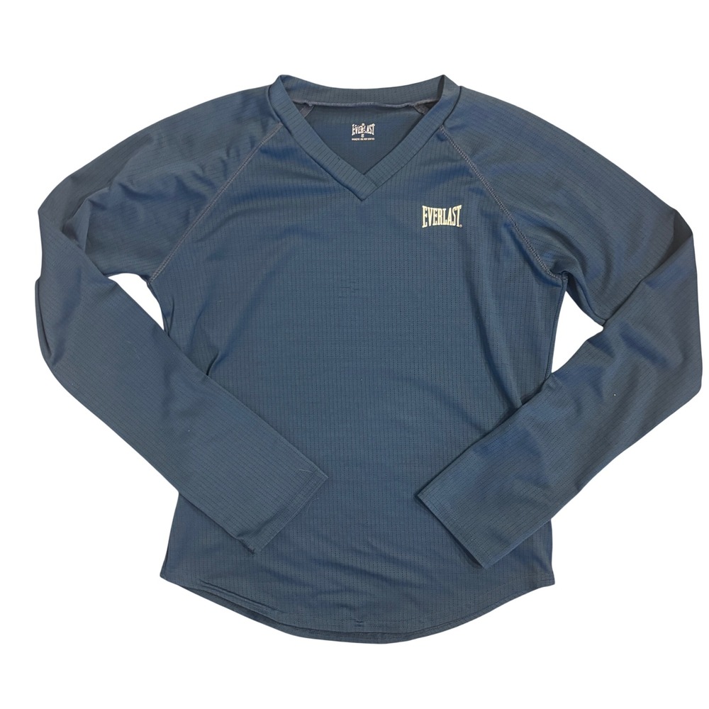 Everlast Mens Blue V-Neck‎ Long Sleeve Active Mesh Training Shirt Size S